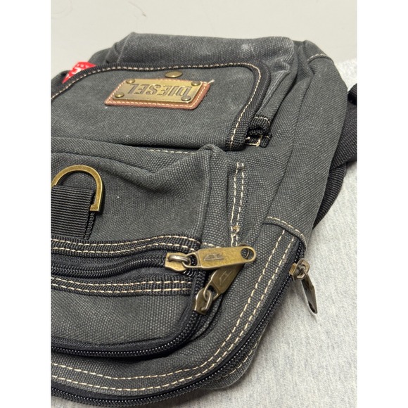 Rare Diesel Men Canvas Sling Bag Crossbody Messenger Travel Utility Black - Picture 3 of 4